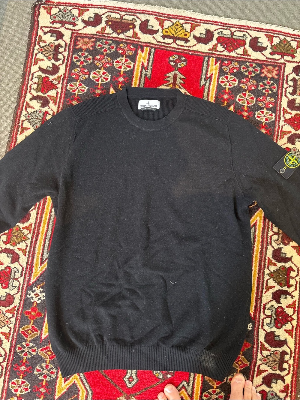 Stone Island Black Crewneck Knit Sweater with Badge